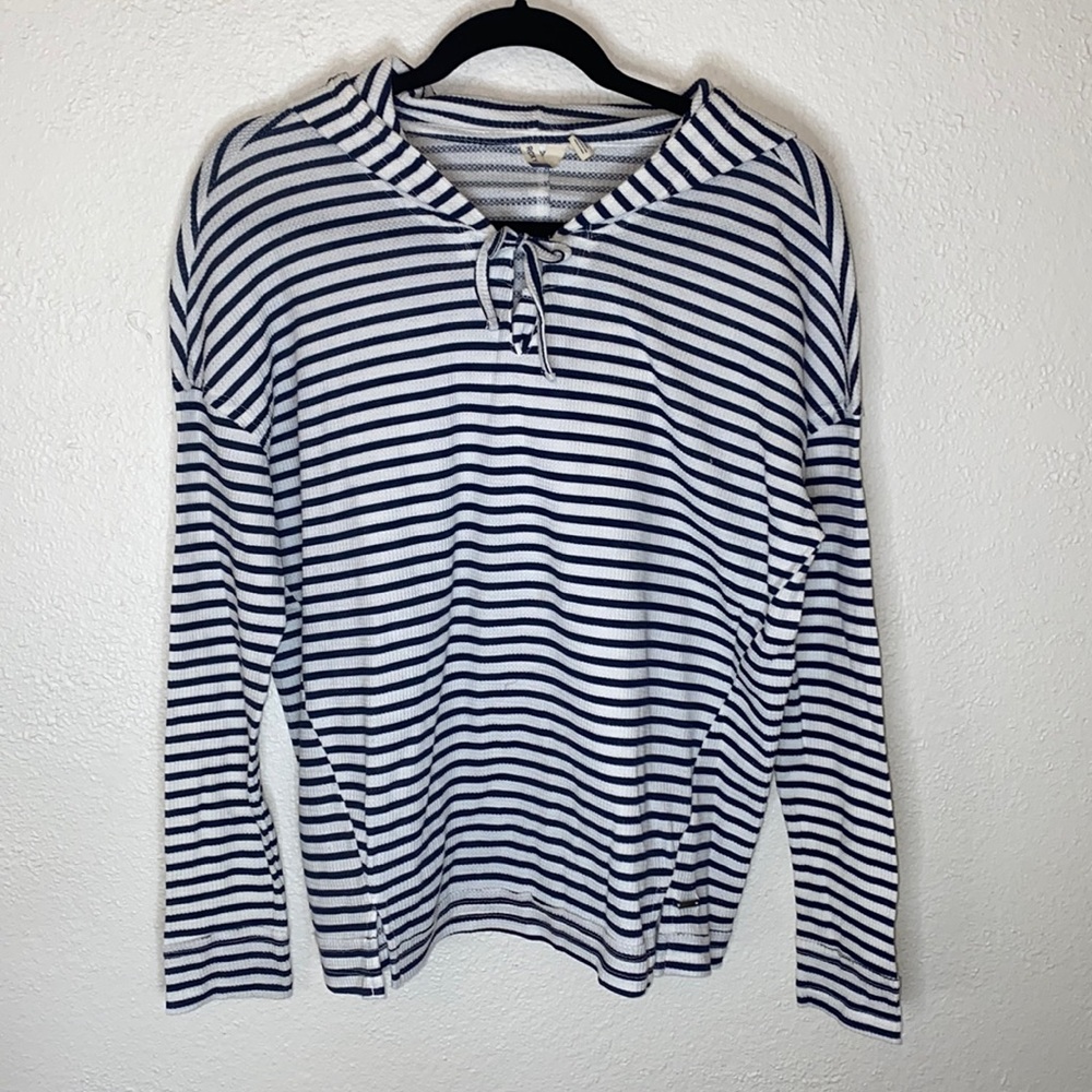 Roxy Striped Waffle Knit V-Neck Pullover Hoodie.